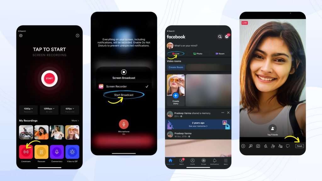 record someone’s Facebook live stream video on iPhone – Screen Recorder app